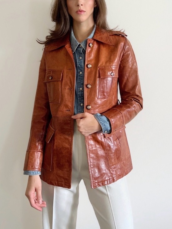 Vintage Jackets & Blazers - Vintage 70s Cognac Leather Button-Front Jacket